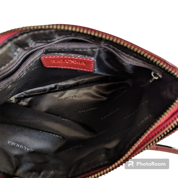 Red Smooth Oil Rich Leather Crossbody Purse Zip Top Multiple Pockets Sunflower - Picture 12 of 16